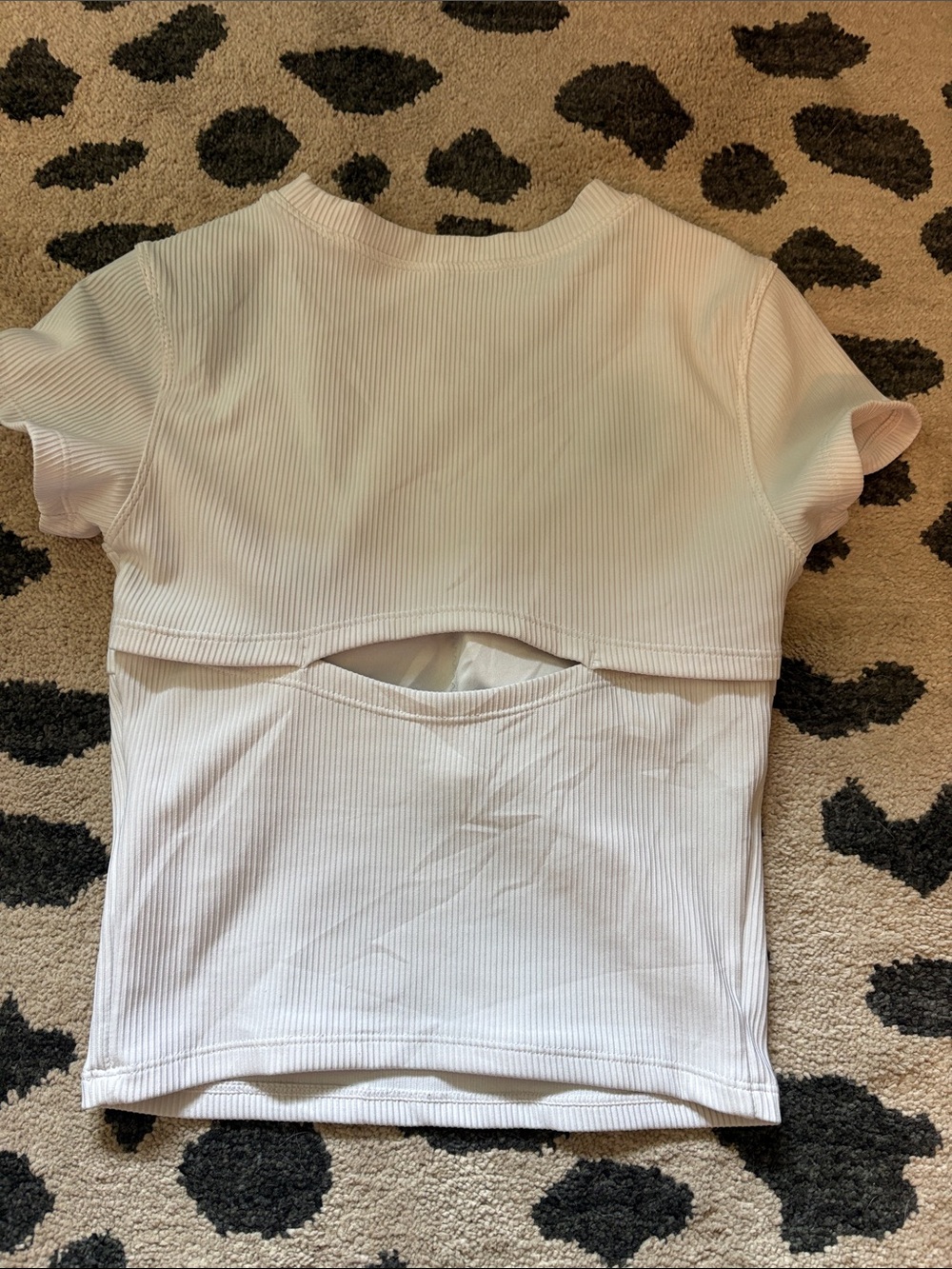 White Ribbed Cutout Crop Top